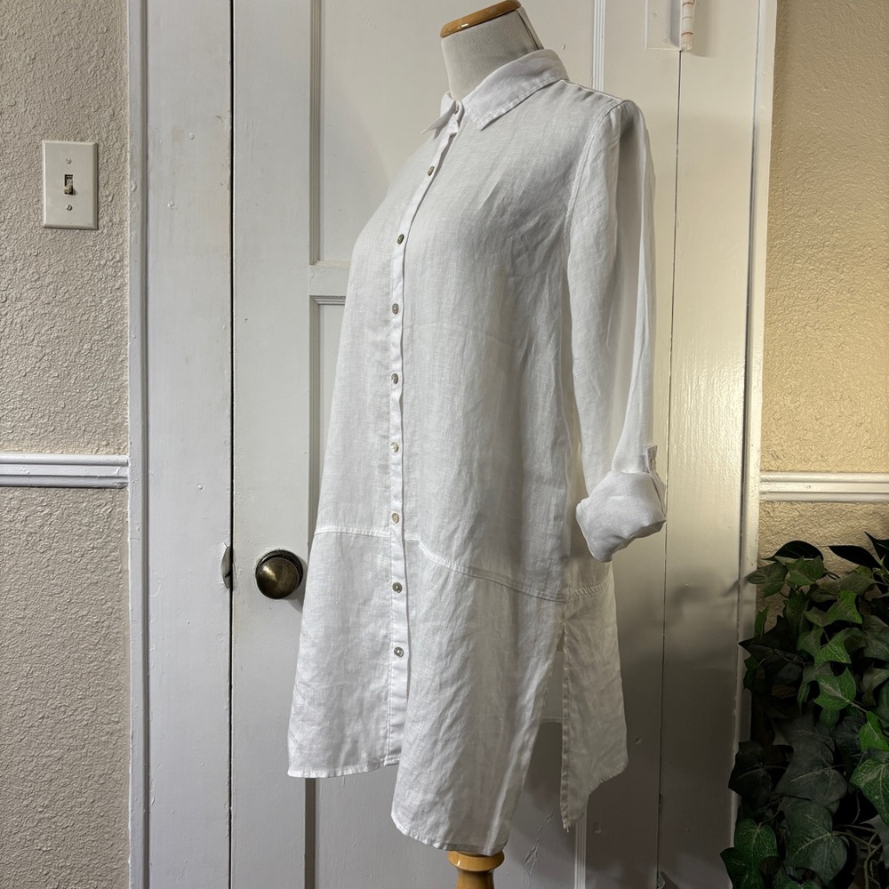 TAHARI 100% Linen White Button Down Shirt - Picture 7 of 14